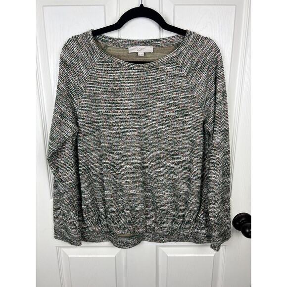LOFT Green Multicolor Rainbow Nubby Tweed Textured Sweater Long Sleeve Medium - Picture 6 of 8
